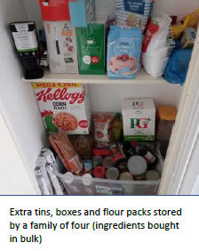 Extra tins, boxes and flour packs stored